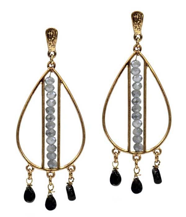 Facet Stone And Semi Precious Stone Wire Teardrop Earring