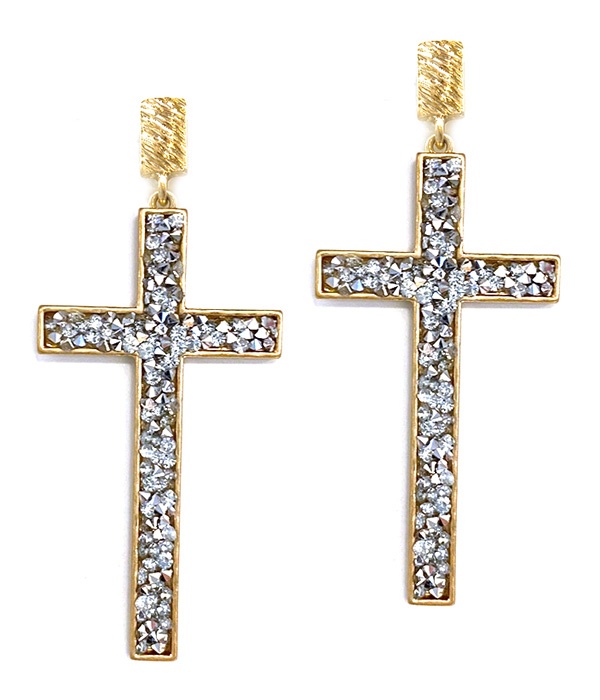 Crystal Stud Cross Earring