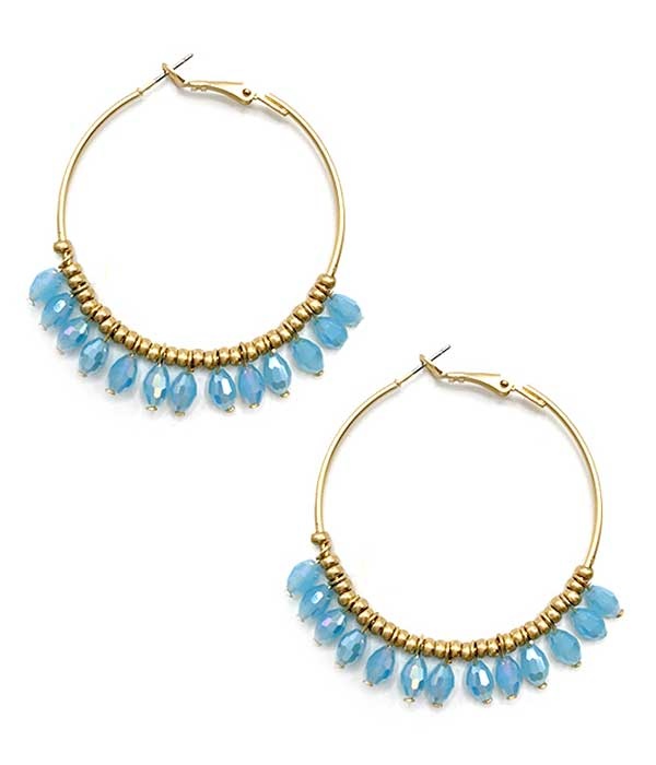 Metal Wire Hoop And Multi Facet Stone Dangle Earring