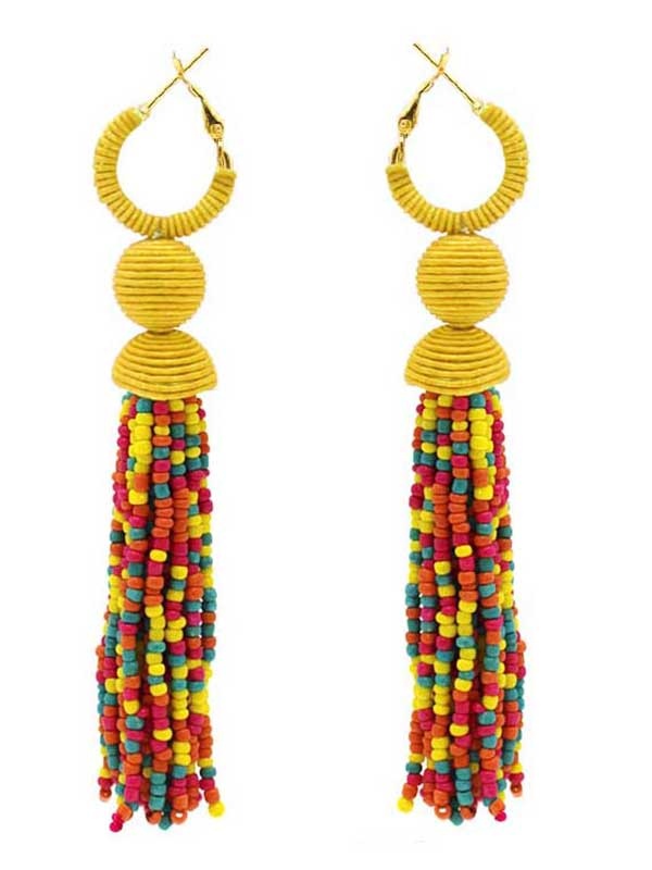Multi Seedbead Tassel Drop Earring