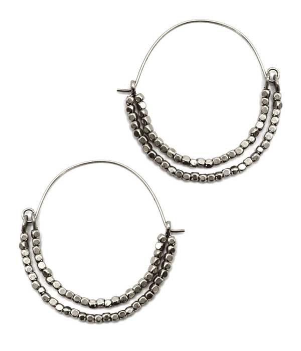 Multi Metal Bead Double Wire Hoop Earring