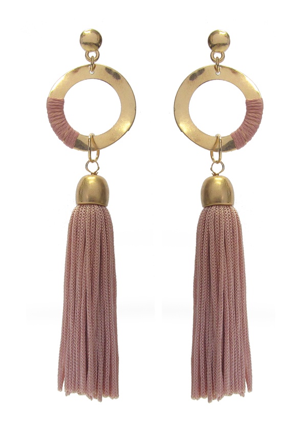 Metal Hoop And Long Tassel Drop Earring