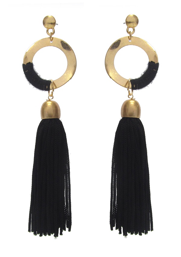 Metal Hoop And Long Tassel Drop Earring