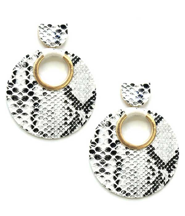 Animal Print Disc Earring - Snake Skin