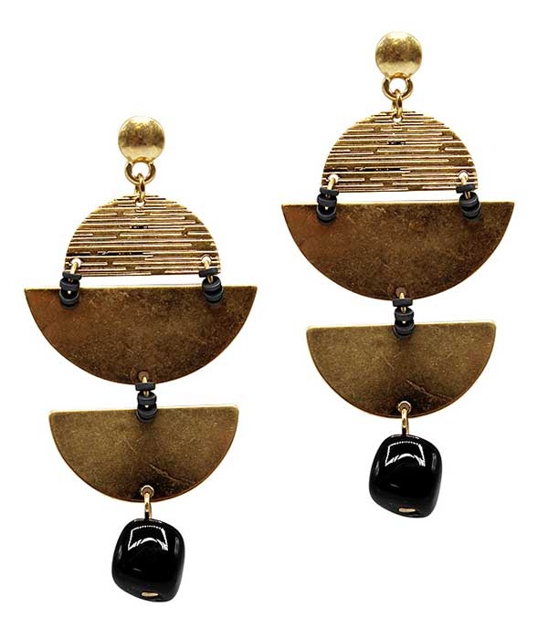 Semi Precious Stone And Half Moon Link Drop Earring