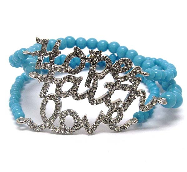 Crystal Deco Hope Faith Love Message Stretch Bracelet - Set Of 3