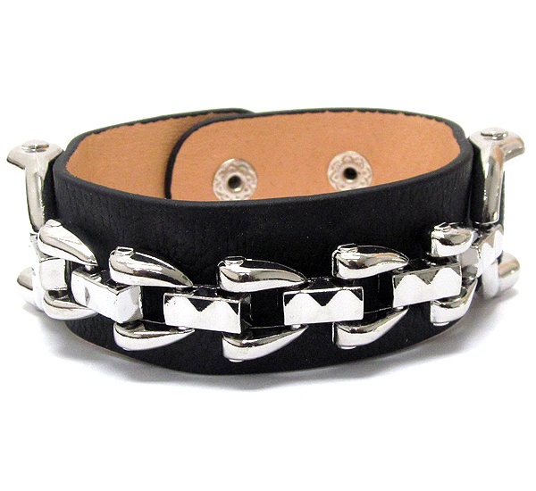 Metal Chain And Leatherette Band Bracelet