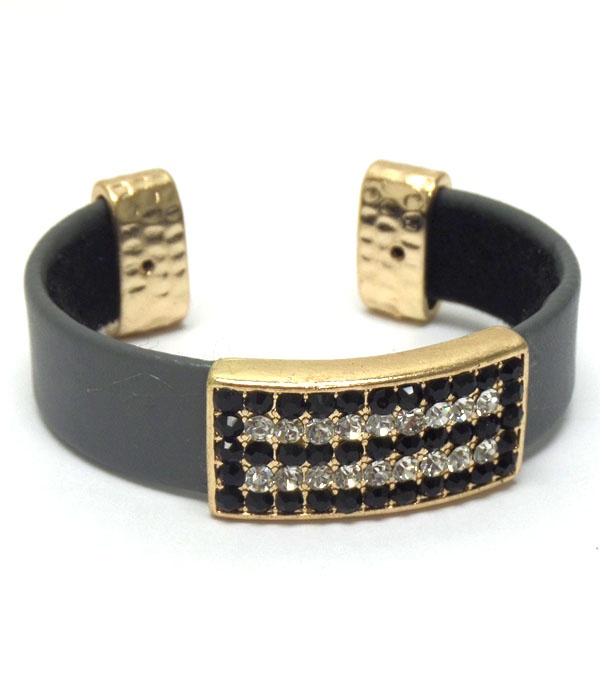 Leatherette Five Line Rhinestones Bangle