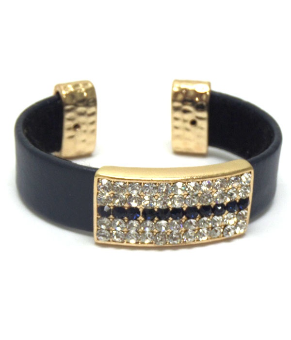 Leatherette Five Line Rhinestones Bangle