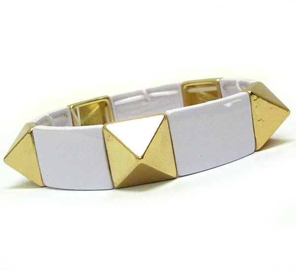 Multi Spike And Painted Plate Link Stretch Bracelet