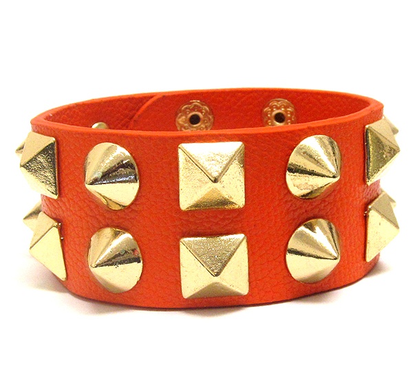 Multi Spike Stud On Leatherette Band Bracelet