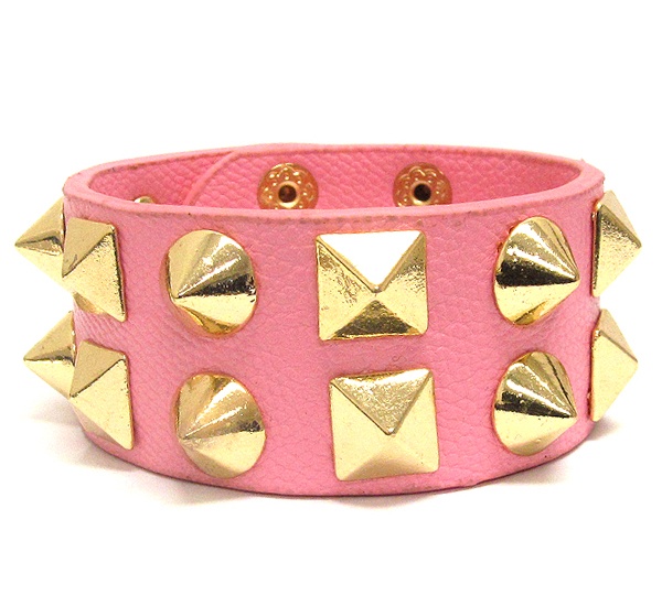 Multi Spike Stud On Leatherette Band Bracelet