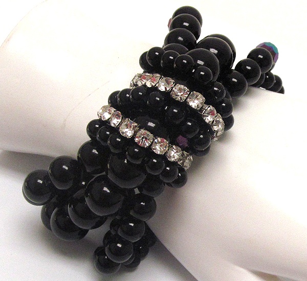 Rhinestone Accent And Multi Pearl Chain Stretch Bracelet