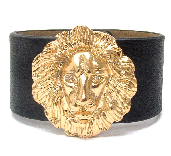Crystal Eyed Lion Head And Leatherette Band Rihanna Style Bracelet