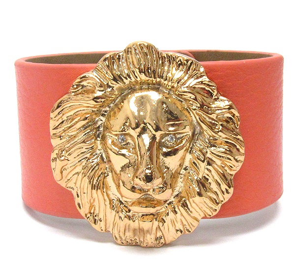 Crystal Eyed Lion Head And Leatherette Band Rihanna Style Bracelet