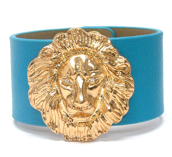 Crystal Eyed Lion Head And Leatherette Band Rihanna Style Bracelet