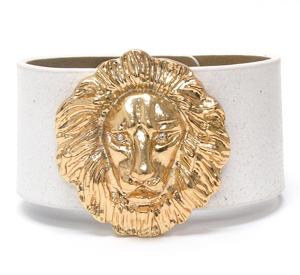 Crystal Eyed Lion Head And Leatherette Band Rihanna Style Bracelet