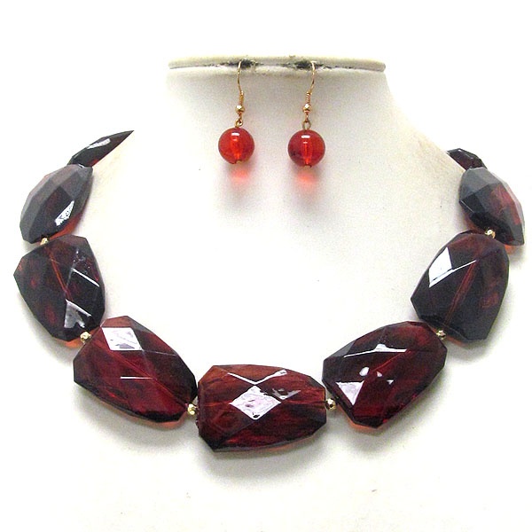 Multi Facet Acrylic Stone Link Necklace Earring Set