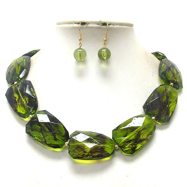 Multi Facet Acrylic Stone Link Necklace Earring Set