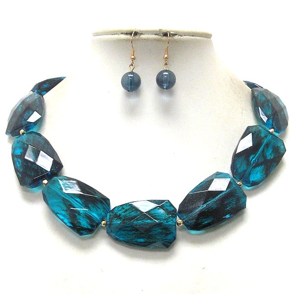 Multi Facet Acrylic Stone Link Necklace Earring Set