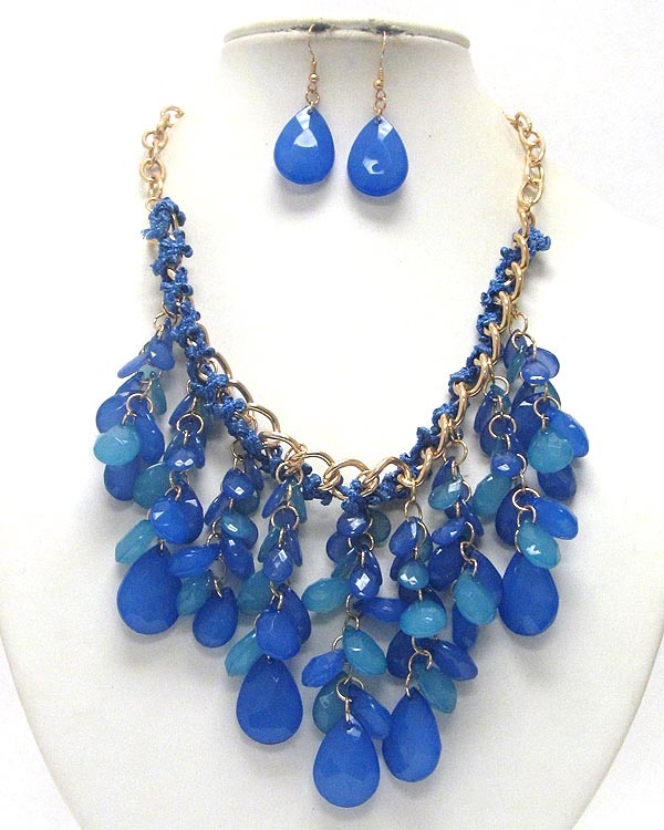 Multi Facet Acrylic Teardrop Bib Necklace Earring Set