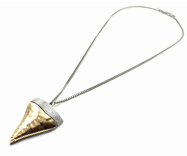Hammered Metal Works Triangle Pendant Necklace Earring Set