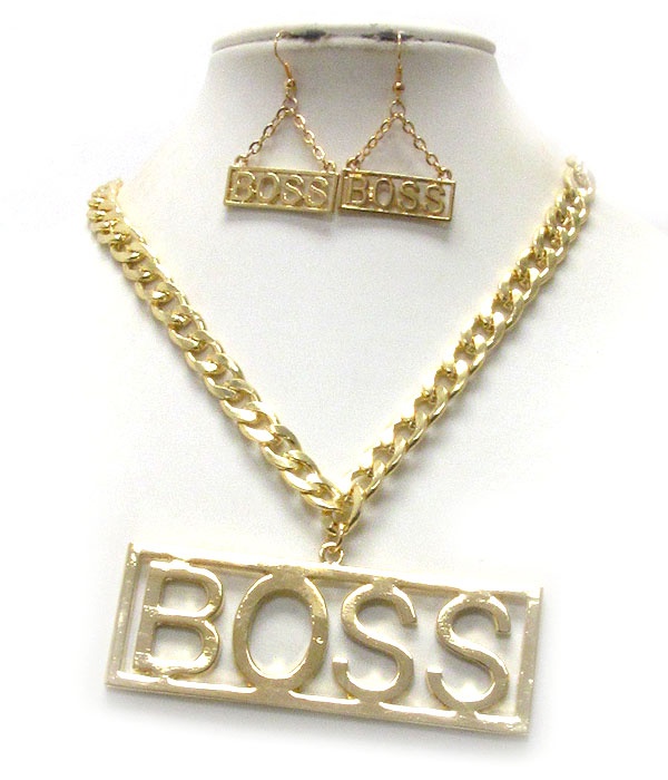 Large Boss Pendant And Thick Chain Necklace Earring Set