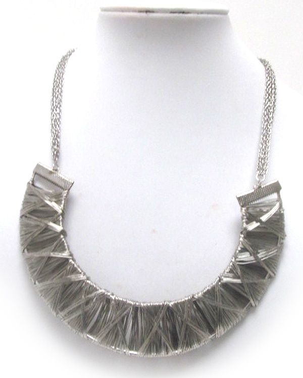 Metal Wire Wrapped Harf Choker Necklace