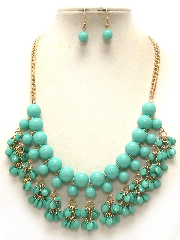 Multi Acrylic Ball Link Drop Bib Necklace Earring Set