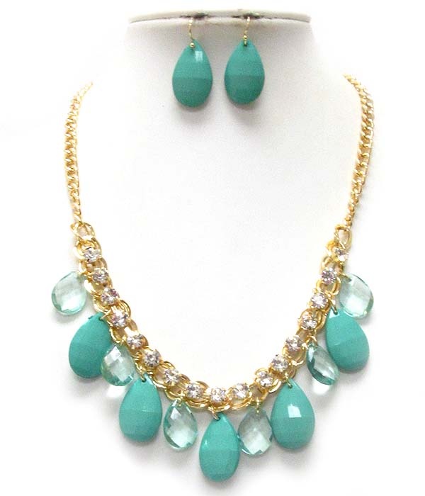Crystal Deco Chain And Teardrop Acrylic Stone Drop Necklace Earring Set