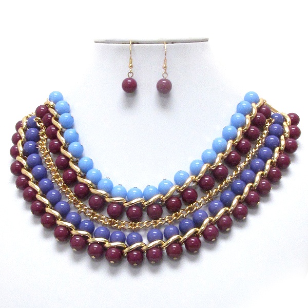Multi Acrylic Ball And Chain Link Necklace Earring Set
