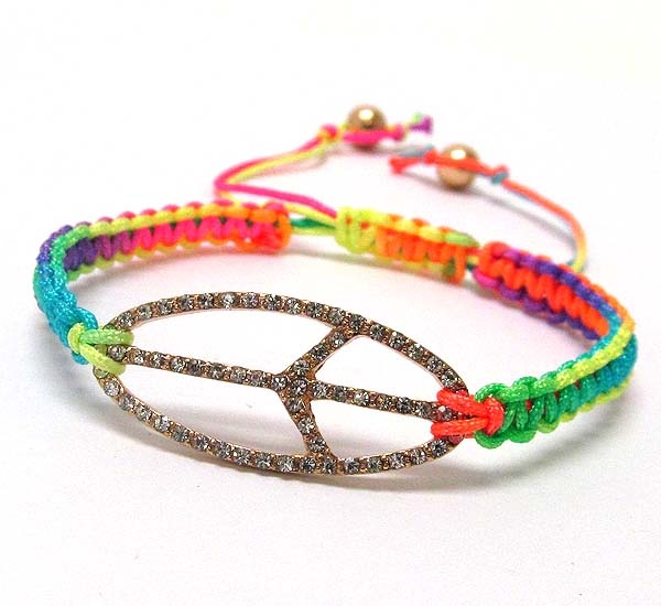 Crystal Oval Peace Symbol And Braided Yarn Friendship Bracelet