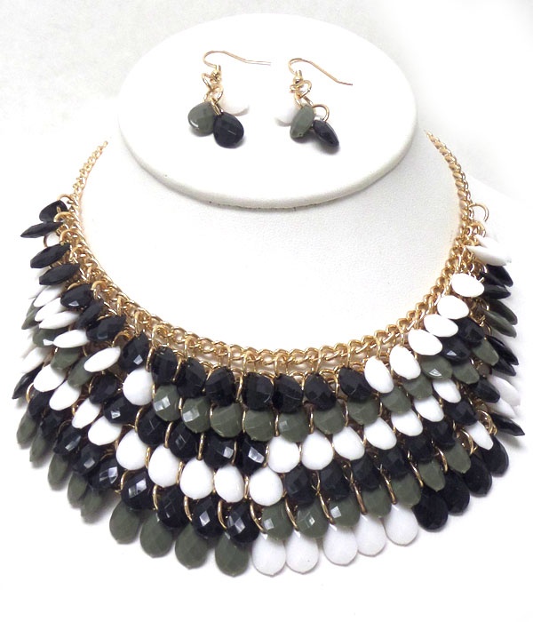 Multi Facet Acrylic Teardrops Statement Necklace Set