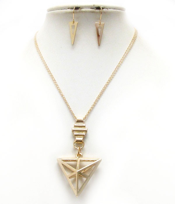 Geometric Triangular Pendant Necklace Earring Set