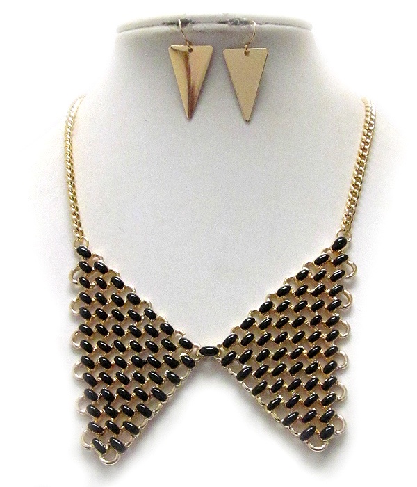 Metal Collar And Epoxy Deco Bib Necklace Earring Set