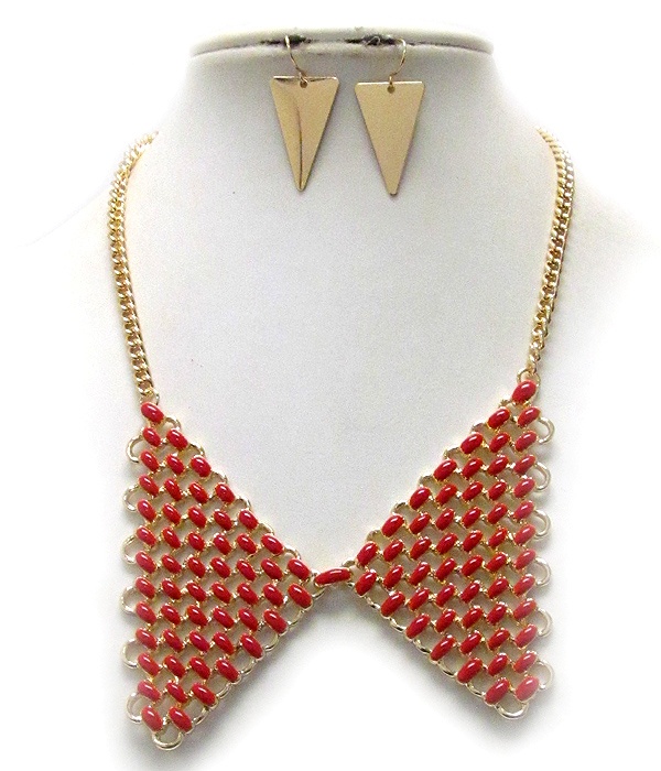 Metal Collar And Epoxy Deco Bib Necklace Earring Set