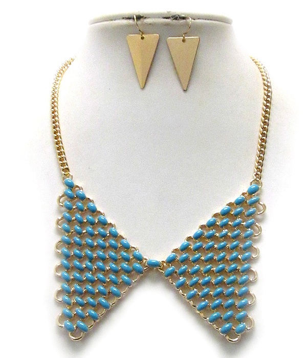 Metal Collar And Epoxy Deco Bib Necklace Earring Set