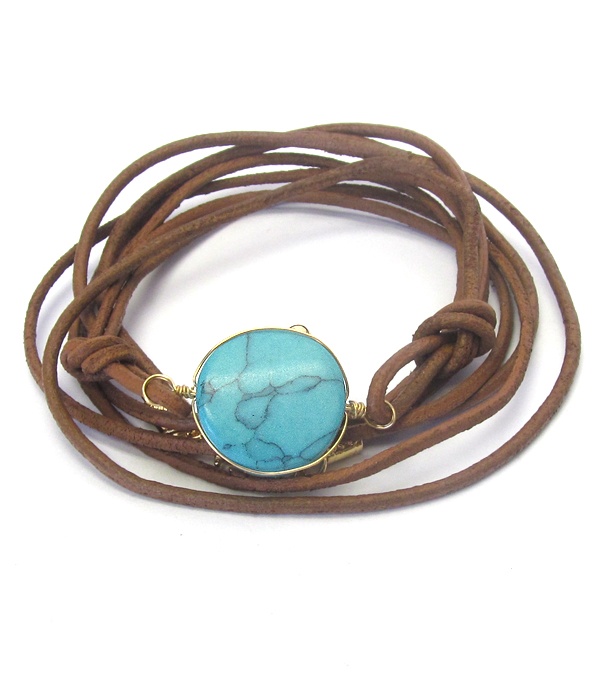 Genuine Stone Leatherette Cord Wrap Bracelet