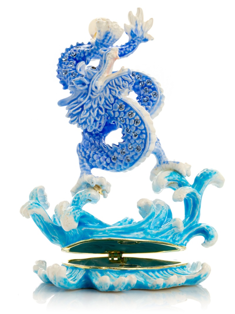 Blue Chinese Dragon On Ocean Sea Waves Water