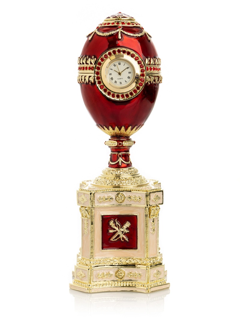 Red Faberge Egg With A Pearl And A Clock