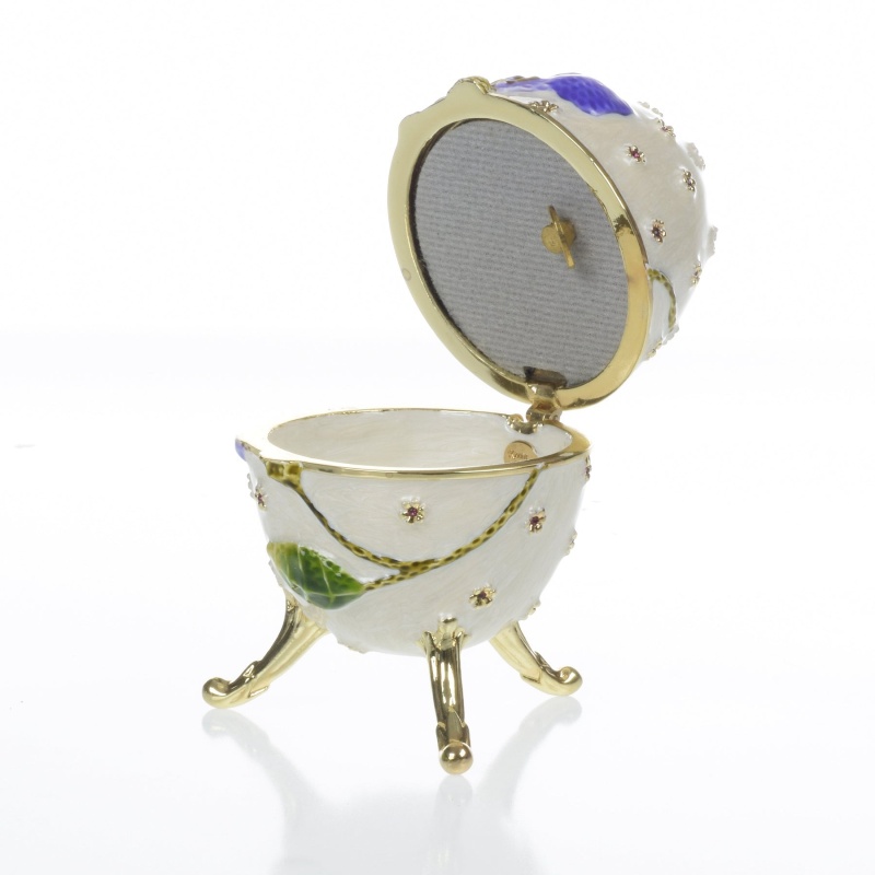 White With Blue Flower Music Box Fur Elise By Beethoven Faberge Egg