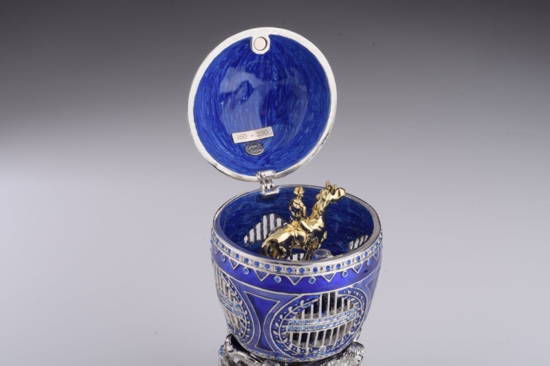 Blue Russian Egg With Man Riding Horse Surprise Inside