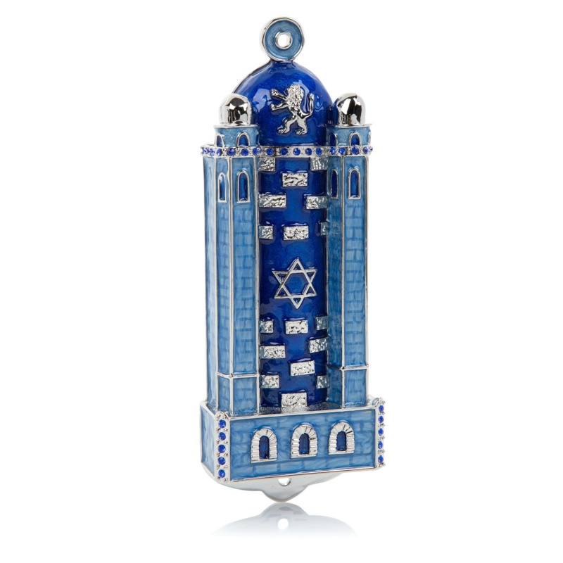 Blue Western Wall Style Mezuzah