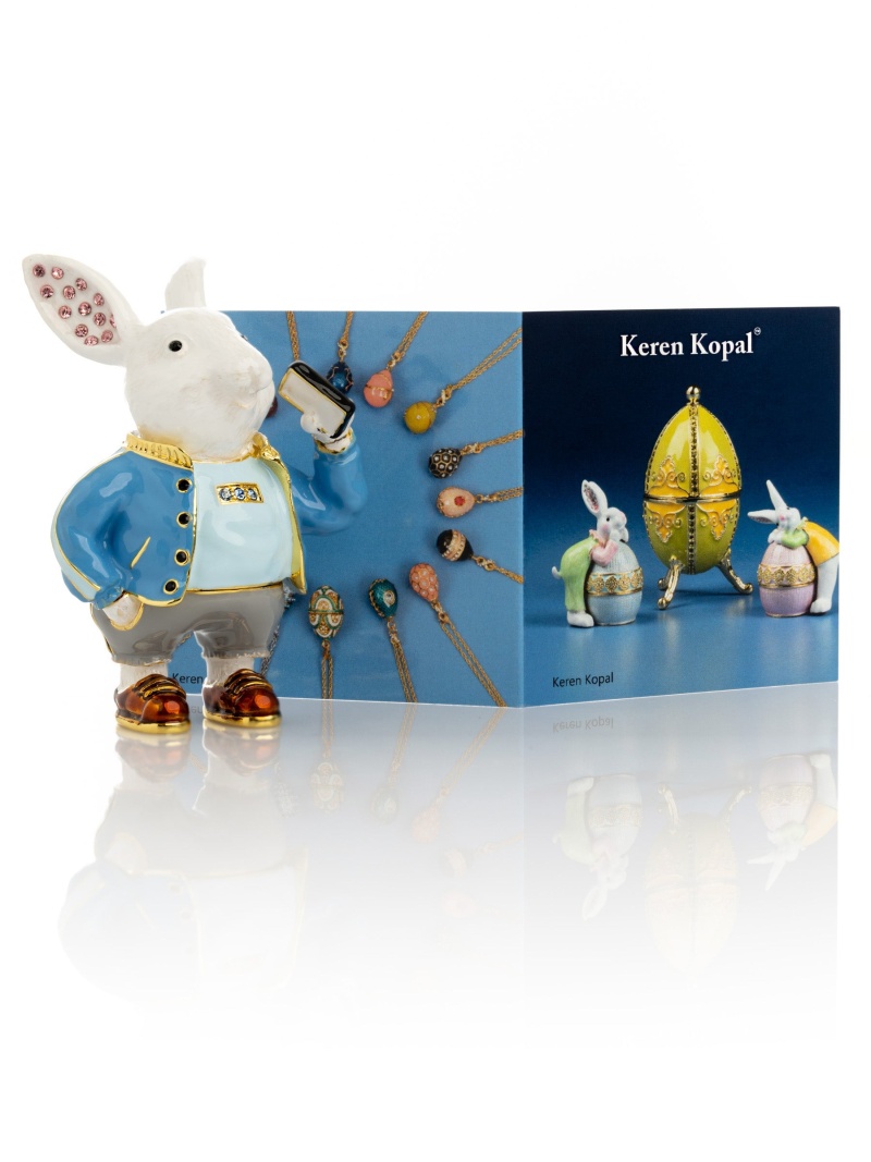 Businessman Rabbit With Cellphone Trinket Box
