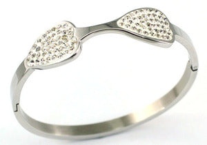 Hip Hop Doble Hearts Cubic Zirconia Studs Stainless Steel Mens Bracelet