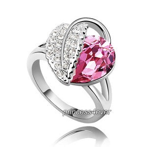 Pink Heart Pear Cut Ring Use Swarovski Crystal
