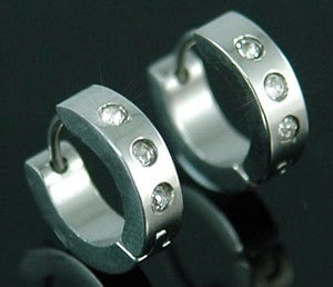 Shine 3 Created Studs Stainless Steel Hoop Mens Earrings
