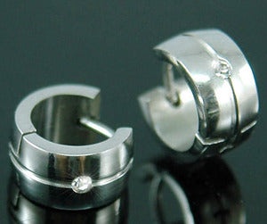 Mens Created Stone Solid Stainless Steel Huggie Earrings