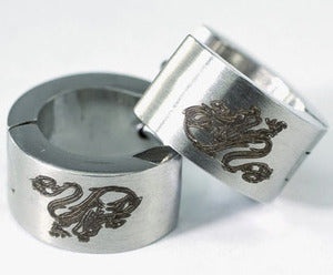 Silver Dragon Stainless Steel Hoop Mens Earrings