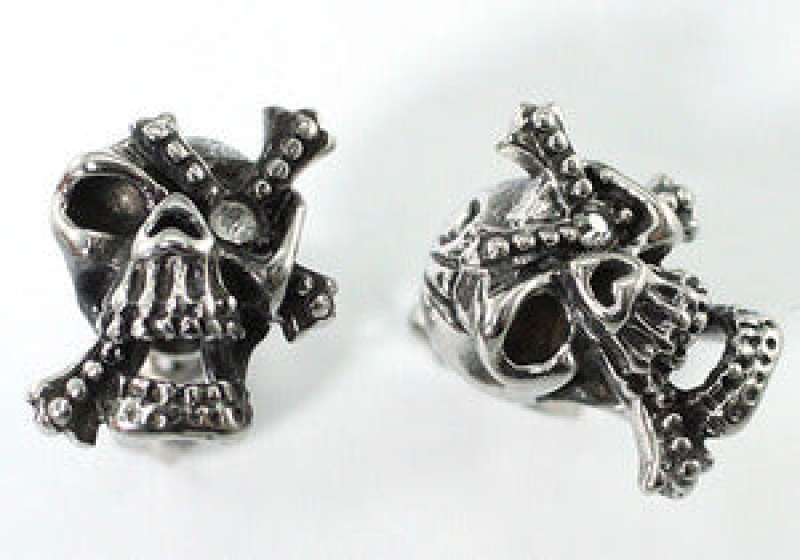 Halloween Skull Gothic Cross Cubic Zirconia Stud Steel Mens Earrings